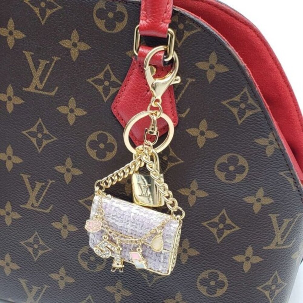 Authentic Louis Vuitton Padlock & Key Gold ✨Unbranded Tweed Bag Charm Keychain - Picture 3 of 9